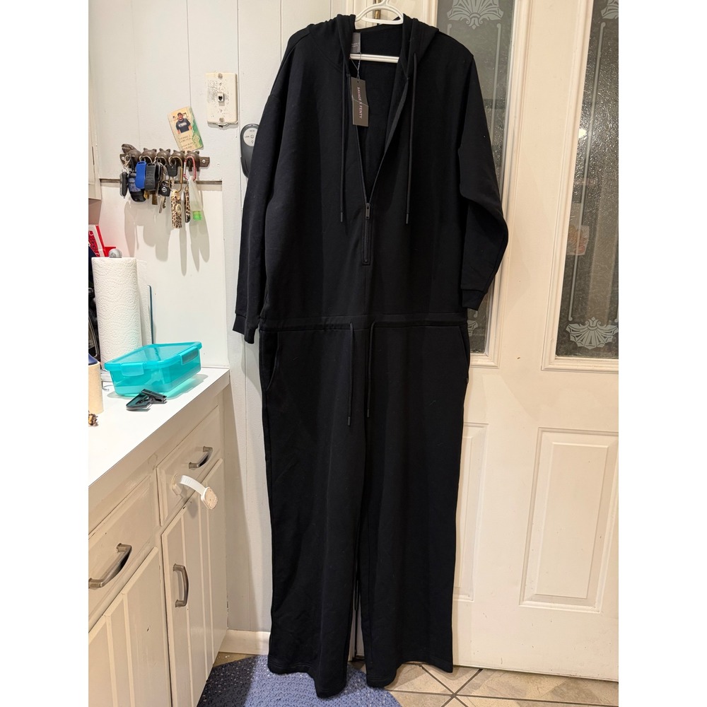 Savage X Fenty Hooded Jumpsuit Black Long Sleeve Half Zip Loungewear NWT